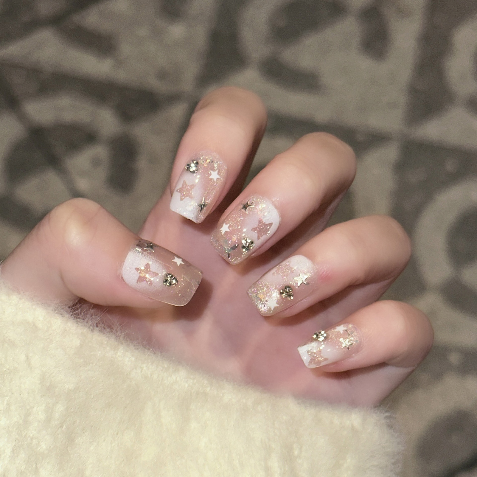 Resin Art Flowers - 10PCS Short Square Fake Nails with