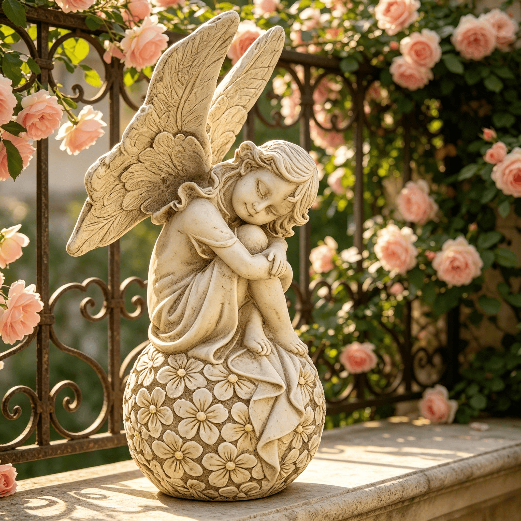 Resin Art Flowers - 13.2-inch Garden Fairy Statue, Sleeping Angel