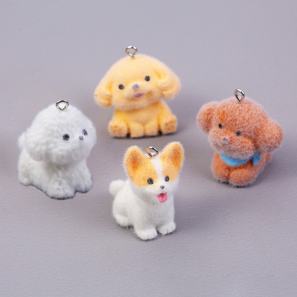 Resin Art For Sale - 10pcs Flocking Puppy Dog Resin Charms