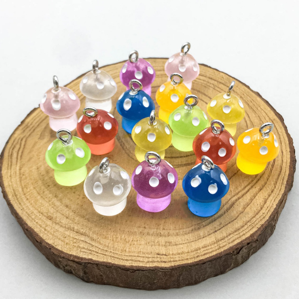 Resin Art For Sale - 16pcs Luminous Mushroom Charms Resin Pendants