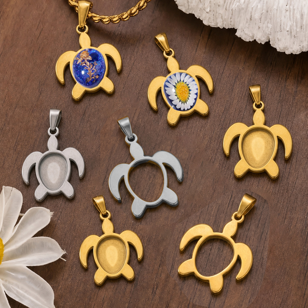 Resin Art For Sale - 5pcs Stainless Steel Turtle Pendant Fit