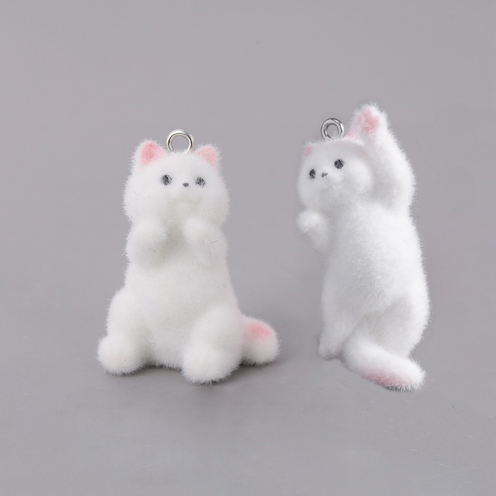 Resin Art Pendant - 2pcs Flocking Little Cat Resin Charms