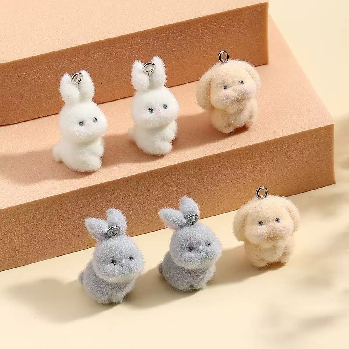 Resin Art For Sale - 10pcs Flocking Little Rabbit Resin Charms