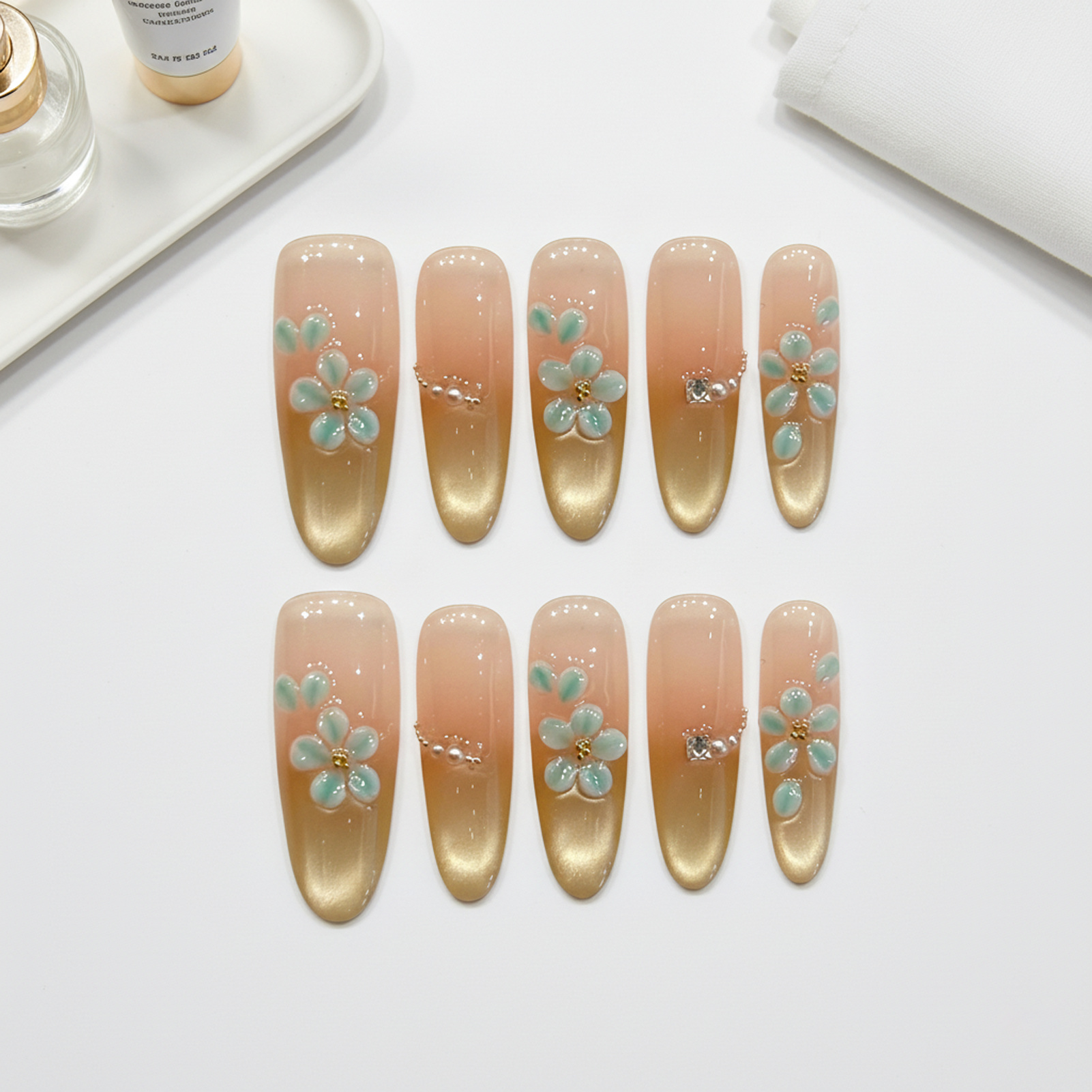 Handmade Fake Nails 10pcs Wear - Resin Art Flowers recension och pris